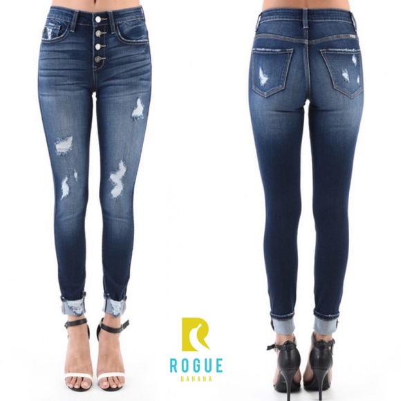 🆕Distressed High Waist Dark Ankle Skinny Jeans🆕 - Picture 5 of 8